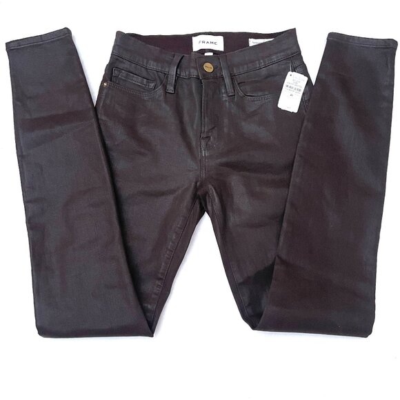 NWT $253 Frame le skinny de Jeanne coated black stretchy jeans 25 - Picture 2 of 12